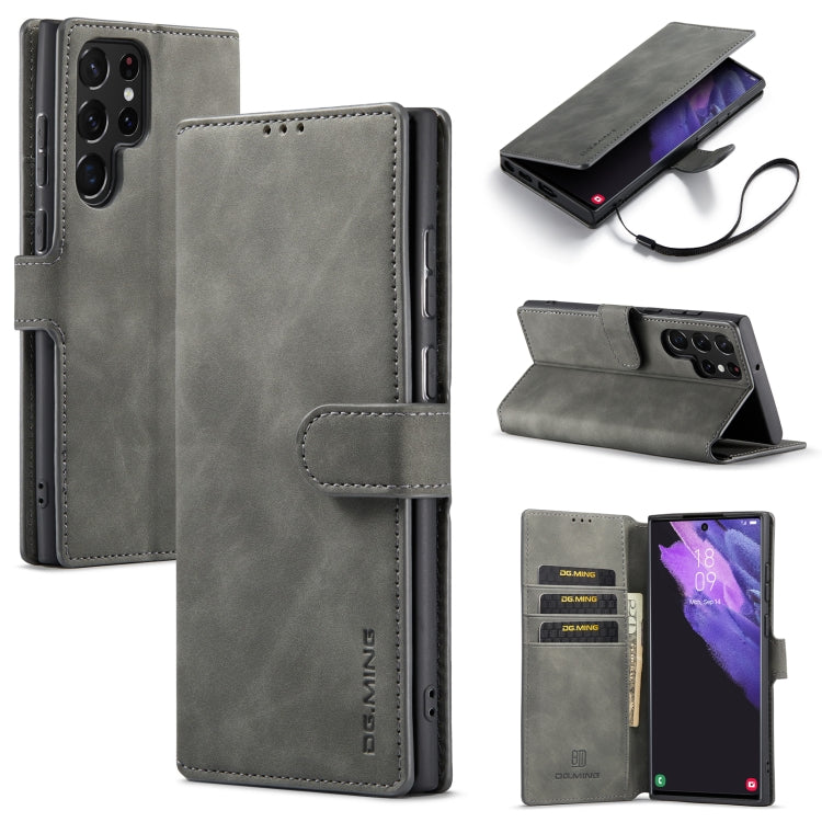 For Samsung Galaxy S22 Ultra DG.MING Retro Oil Side Horizontal Flip Leather Case with Holder & Card Slots & Wallet(Grey) - Galaxy S22 Ultra 5G Cases by DG.MING | Online Shopping UK | buy2fix