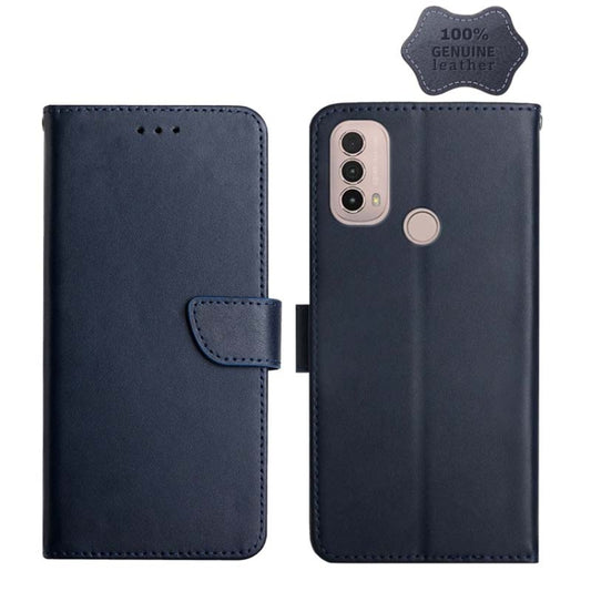 For Motorola Moto E40 Genuine Leather Fingerprint-proof Horizontal Flip Phone Case(Blue) - Motorola Cases by buy2fix | Online Shopping UK | buy2fix