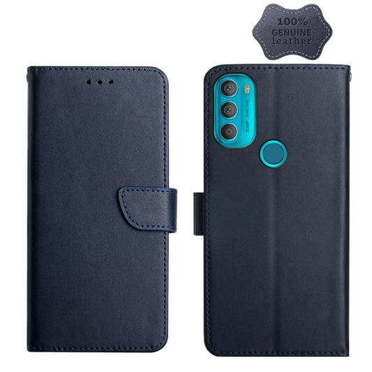 For Motorola Moto G71 5G Genuine Leather Fingerprint-proof Horizontal Flip Phone Case(Blue) - Motorola Cases by buy2fix | Online Shopping UK | buy2fix