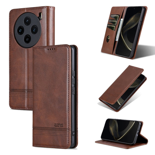 For vivo X100 AZNS Magnetic Calf Texture Leather Phone Case(Dark Brown) - X100 Cases by AZNS | Online Shopping UK | buy2fix