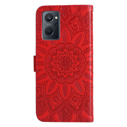 For OPPO Realme 9i / A36 4G / A76 4G Embossed Sunflower Leather Phone Case(Red) - Realme Cases by buy2fix | Online Shopping UK | buy2fix