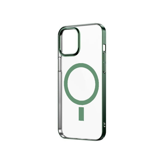 For iPhone 12 Pro Magsafe Magnetic PC Electroplating Transparent Protective Phone Case(Green) - iPhone 12 / 12 Pro Cases by buy2fix | Online Shopping UK | buy2fix