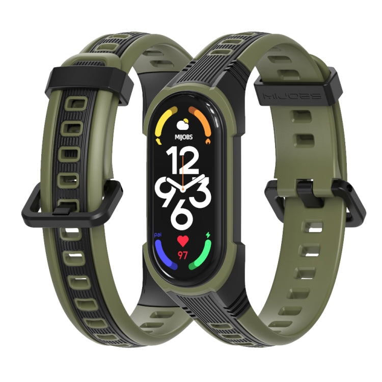 For Xiaomi Mi Band 5 / 6 / 7 MIJOBS Unibody Two-color Silicone Watch Band(Black Army Green) - Watch Bands by MIJOBS | Online Shopping UK | buy2fix