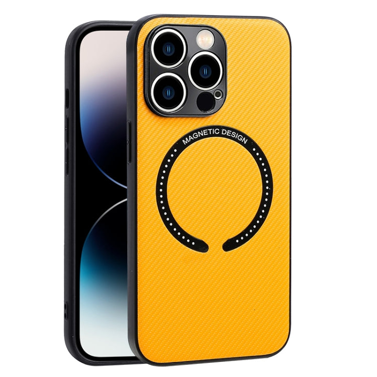 For iPhone 14 Pro Max Carbon Fiber Texture MagSafe Magnetic Phone Case (Yellow) - iPhone 14 Pro Max Cases by buy2fix | Online Shopping UK | buy2fix