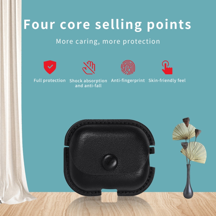 For AirPods Pro 2 Litchi Texture PU Leather Earphone Protective Case with Hook(Black) - For AirPods Pro 2 by buy2fix | Online Shopping UK | buy2fix