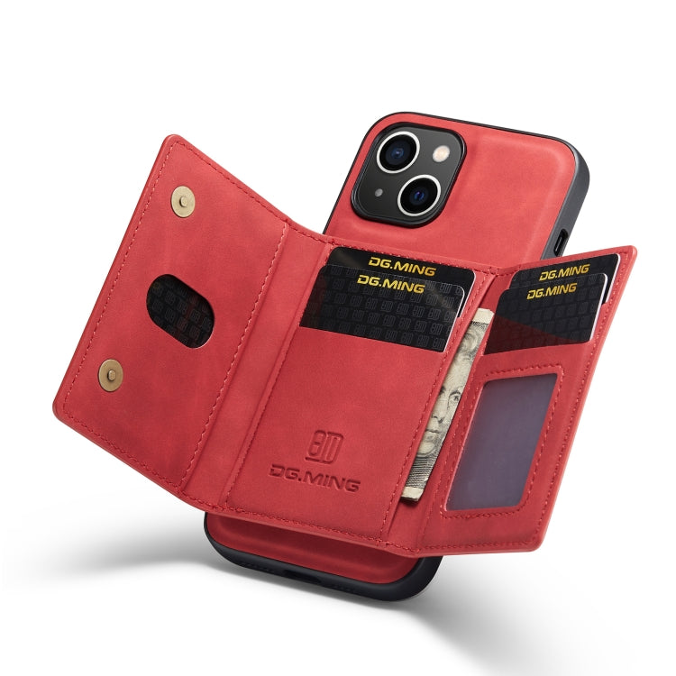 For iPhone 14 Plus DG.MING M2 Series 3-Fold Card Bag Leather Case(Red) - iPhone 14 Plus Cases by DG.MING | Online Shopping UK | buy2fix