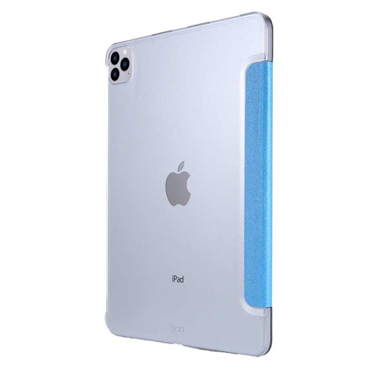 For iPad Air 13 2024 / Pro 12.9 2020 TPU Silk Texture Three-fold Horizontal Flip Leather Tablet Case with Holder(Light Blue) - iPad Pro 12.9 (2020) Cases by buy2fix | Online Shopping UK | buy2fix