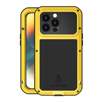 For iPhone 14 Pro LOVE MEI Metal Shockproof Life Waterproof Dustproof Phone Case(Yellow) - iPhone 14 Pro Cases by LOVE MEI | Online Shopping UK | buy2fix