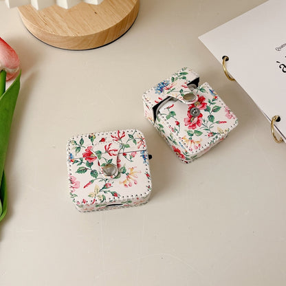 For AirPods Pro White Floral PU Leather Wireless Earphone Case - For AirPods Pro by buy2fix | Online Shopping UK | buy2fix