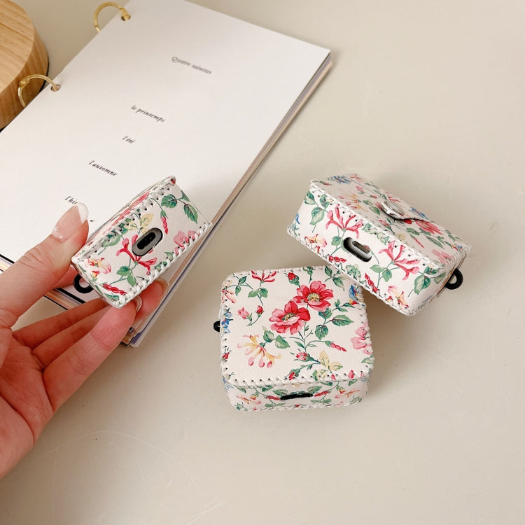 For AirPods Pro 2 White Floral PU Leather Wireless Earphone Case - For AirPods Pro 2 by buy2fix | Online Shopping UK | buy2fix