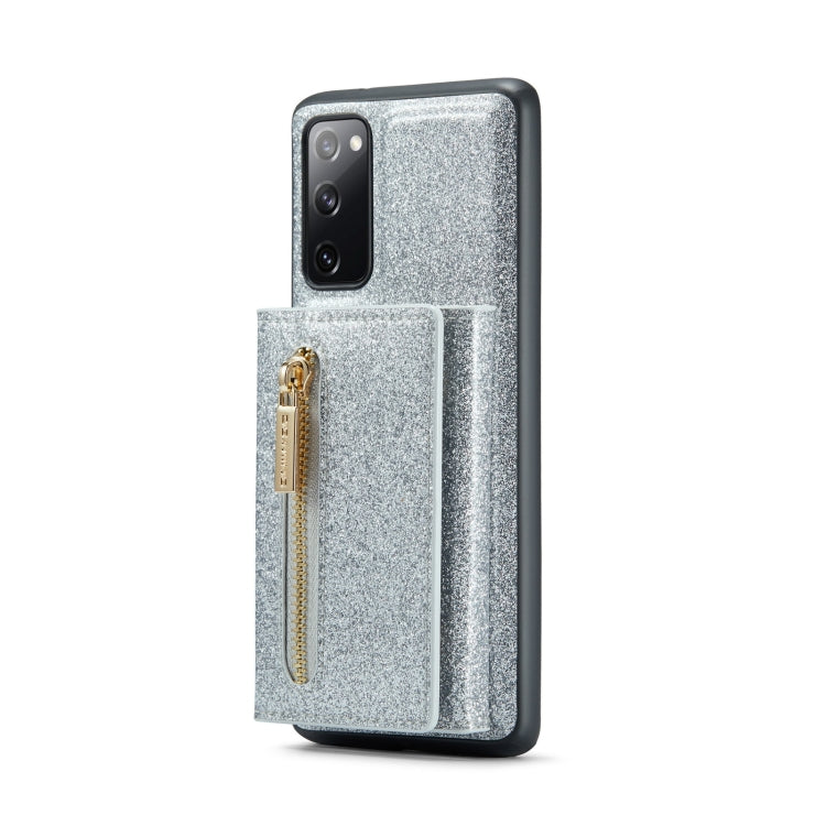 For Samsung Galaxy S20 FE DG.MING M3 Series Glitter Powder Card Bag Leather Case(Silver) - Galaxy Phone Cases by DG.MING | Online Shopping UK | buy2fix