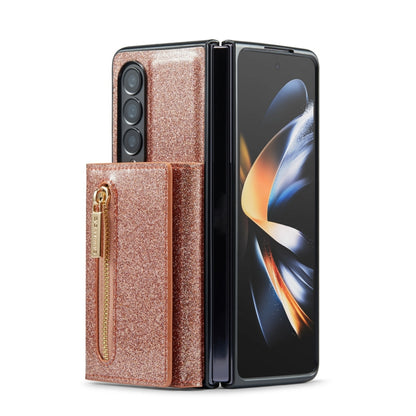 For Samsung Galaxy Z Fold3 5G DG.MING M3 Series Glitter Powder Card Bag Leather Case(Rose Gold) - Galaxy Phone Cases by DG.MING | Online Shopping UK | buy2fix