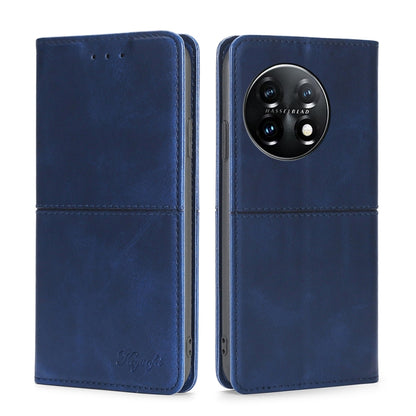 For OnePlus 11 Cow Texture Magnetic Horizontal Flip Leather Phone Case(Blue) - OnePlus Cases by buy2fix | Online Shopping UK | buy2fix