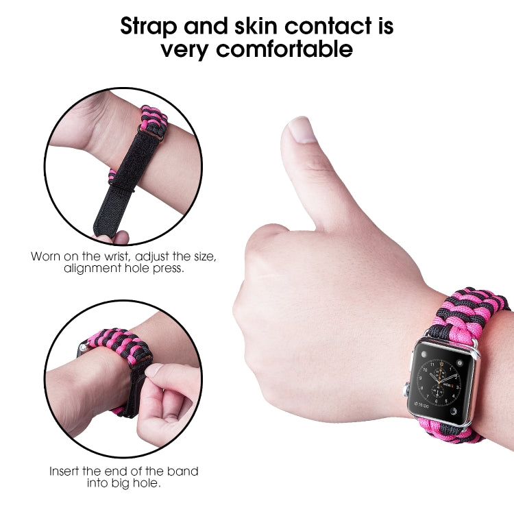 Paracord Plain Weave Hook And Loop Fastener Nylon Watch Band For Apple Watch Ultra 49mm&Watch Ultra 2 49mm / Series 9&8&7 45mm / SE 3&SE 2&6&SE&5&4 44mm / 3&2&1 42mm(Pink) - Watch Bands by buy2fix | Online Shopping UK | buy2fix