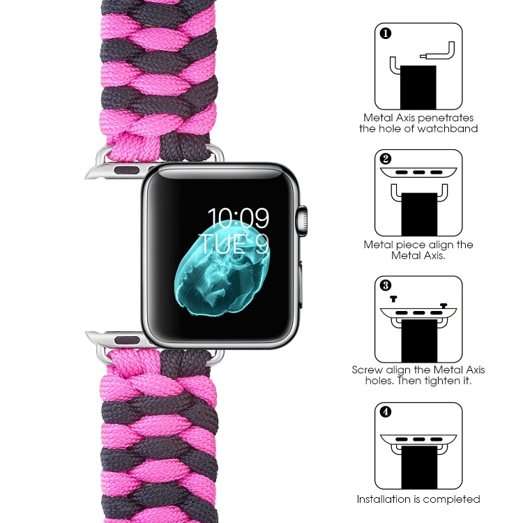 Paracord Plain Weave Hook And Loop Fastener Nylon Watch Band For Apple Watch Ultra 49mm&Watch Ultra 2 49mm / Series 9&8&7 45mm / SE 3&SE 2&6&SE&5&4 44mm / 3&2&1 42mm(Pink) - Watch Bands by buy2fix | Online Shopping UK | buy2fix