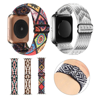 Ethnic Style Buckle Elastic Watch Band For Apple Watch Ultra 49mm&Watch Ultra 2 49mm / Series 9&8&7 45mm / SE 3&SE 2&6&SE&5&4 44mm / 3&2&1 42mm(Brown-white Triangle) - Watch Bands by buy2fix | Online Shopping UK | buy2fix