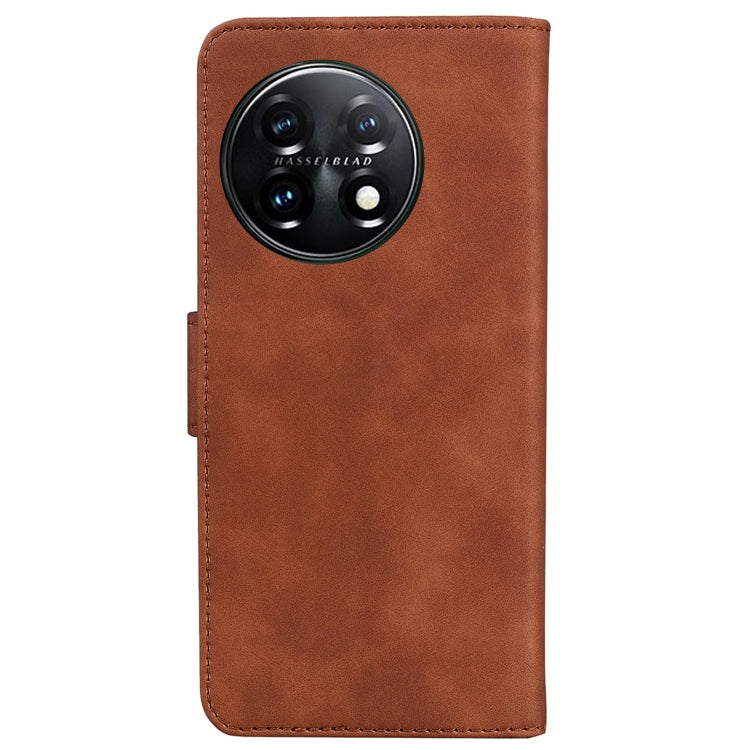 For OnePlus 11 Skin Feel Pure Color Flip Leather Phone Case(Brown) - OnePlus Cases by buy2fix | Online Shopping UK | buy2fix