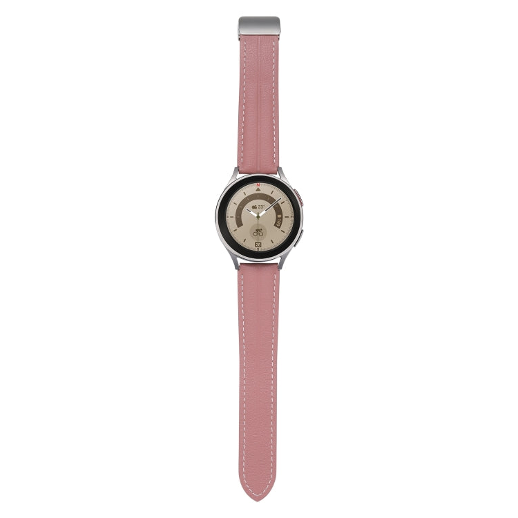 20mm Folding Buckle Grooved Genuine Leather Watch Band, Silver Buckle(Dark Pink) - 20mm Bands by buy2fix | Online Shopping UK | buy2fix