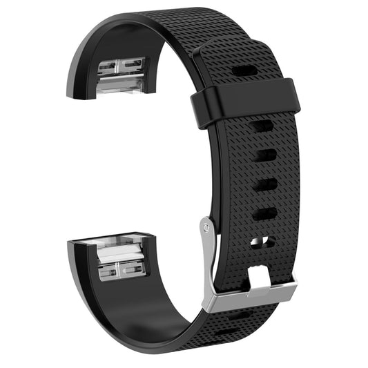 For Fitbit Charge 2 Common Texture Silicone  Watch Band with Buckle, Size:L(Black) - Watch Bands by buy2fix | Online Shopping UK | buy2fix