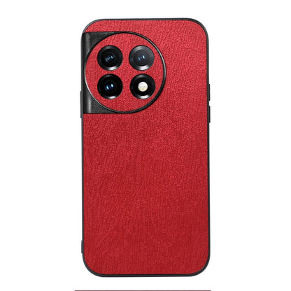 For OnePlus 11 Wood Texture PU Phone Case(Red) - OnePlus Cases by buy2fix | Online Shopping UK | buy2fix