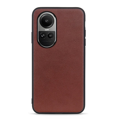 For OPPO Reno10 Global / 10 Pro Global Lambskin Texture Genuine Leather Phone Case(Brown) - OPPO Cases by buy2fix | Online Shopping UK | buy2fix