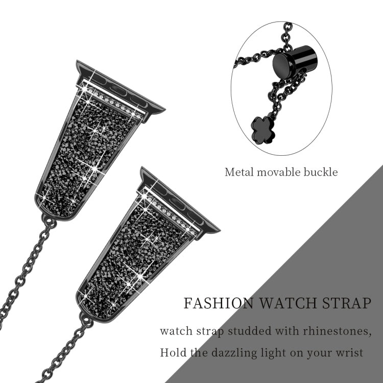 Zinc Alloy Diamond Chain Clause Watch Band For Apple Watch Series 9&8&7 41mm / SE 3&SE 2&6&SE&5&4 40mm / 3&2&1 38mm (Black) - Watch Bands by buy2fix | Online Shopping UK | buy2fix