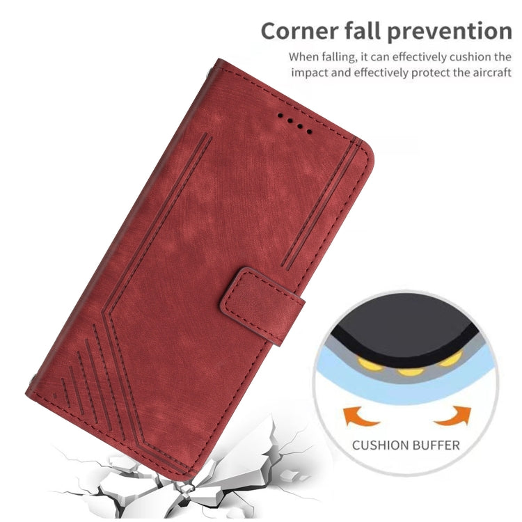 For OnePlus 11 Skin Feel Stripe Pattern Leather Phone Case with Lanyard(Red) - OnePlus Cases by buy2fix | Online Shopping UK | buy2fix