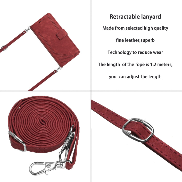 For OnePlus 11 Skin Feel Stripe Pattern Leather Phone Case with Lanyard(Red) - OnePlus Cases by buy2fix | Online Shopping UK | buy2fix