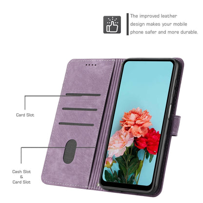 For OnePlus 11 Skin Feel Stripe Pattern Leather Phone Case with Lanyard(Purple) - OnePlus Cases by buy2fix | Online Shopping UK | buy2fix