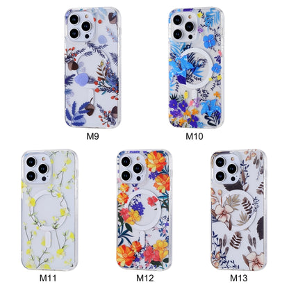 For iPhone 14 Pro Transparent Double Sided Magsafe Phone Case(Sky Blue Flower) - iPhone 14 Pro Cases by buy2fix | Online Shopping UK | buy2fix