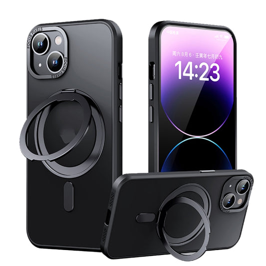 For iPhone 14 360 Rotating MagSafe Magnetic Skin Feel Phone Case(Black) - iPhone 14 Cases by buy2fix | Online Shopping UK | buy2fix