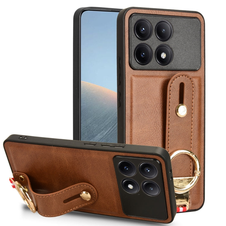 For Xiaomi Redmi K70/K70 Pro Wristband Leather Back Phone Case(Brown) - K70 Pro Cases by buy2fix | Online Shopping UK | buy2fix