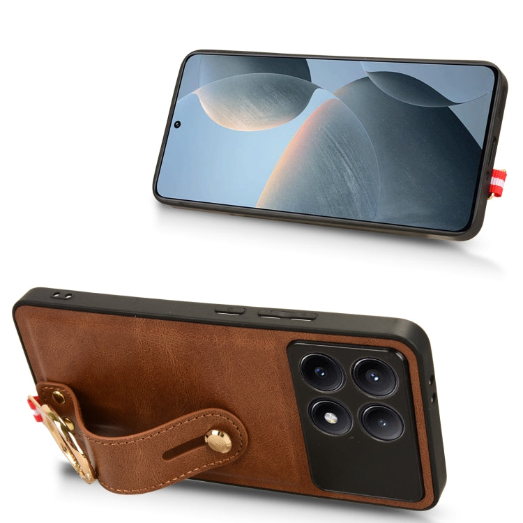 For Xiaomi Redmi K70/K70 Pro Wristband Leather Back Phone Case(Brown) - K70 Pro Cases by buy2fix | Online Shopping UK | buy2fix