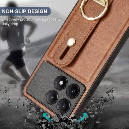 For Xiaomi Redmi K70/K70 Pro Wristband Leather Back Phone Case(Brown) - K70 Pro Cases by buy2fix | Online Shopping UK | buy2fix