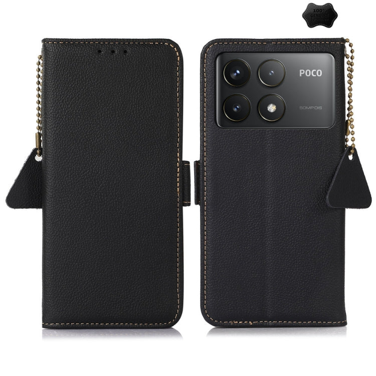 For Xiaomi Redmi K70 Side-Magnetic TJ Genuine Leather RFID Phone Case(Black) - K70 Cases by buy2fix | Online Shopping UK | buy2fix