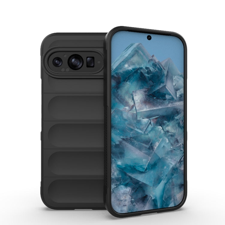 For Google Pixel 9 Pro 5G Magic Shield TPU + Flannel Phone Case(Black) - Google Cases by buy2fix | Online Shopping UK | buy2fix