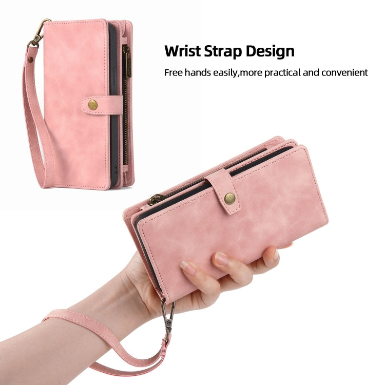 For iPhone 13 Pro Zipper Wallet Detachable MagSafe Leather Phone Case(Pink) - iPhone 13 Pro Cases by buy2fix | Online Shopping UK | buy2fix