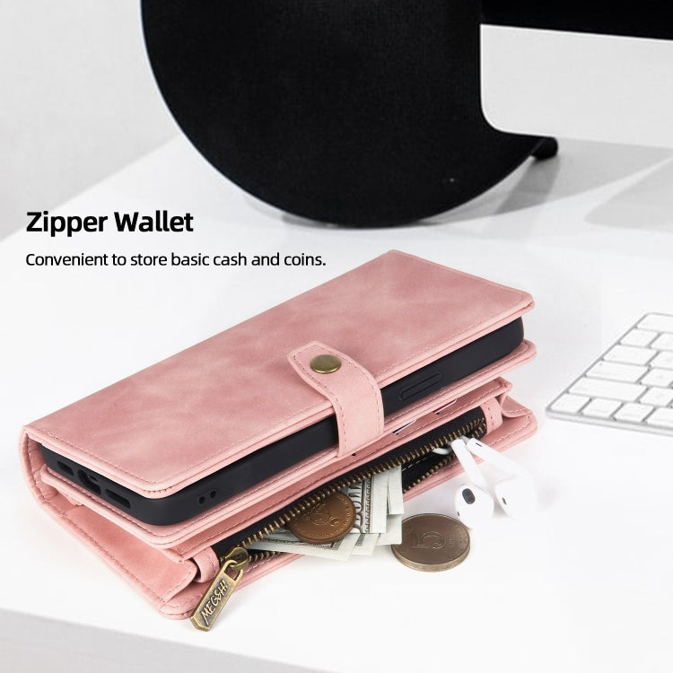 For iPhone 13 Pro Zipper Wallet Detachable MagSafe Leather Phone Case(Pink) - iPhone 13 Pro Cases by buy2fix | Online Shopping UK | buy2fix