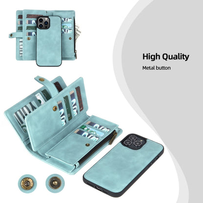 For iPhone 13 Pro Zipper Wallet Detachable MagSafe Leather Phone Case(Blue) - iPhone 13 Pro Cases by buy2fix | Online Shopping UK | buy2fix