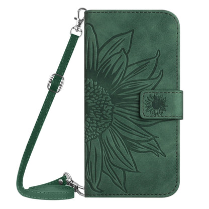 For Xiaomi 14 Skin Feel Sun Flower Embossed Flip Leather Phone Case with Lanyard(Green) - 14 Cases by buy2fix | Online Shopping UK | buy2fix