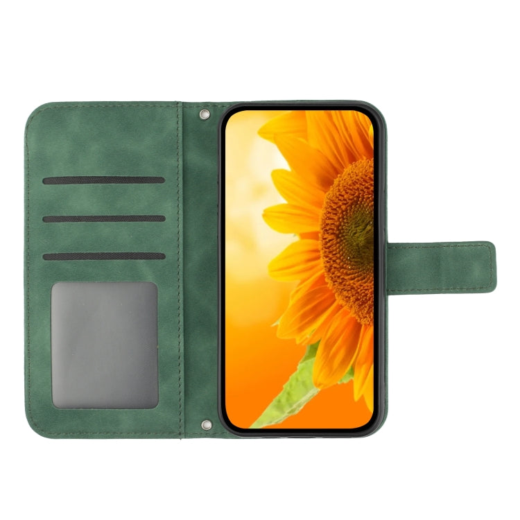 For Xiaomi 14 Skin Feel Sun Flower Embossed Flip Leather Phone Case with Lanyard(Green) - 14 Cases by buy2fix | Online Shopping UK | buy2fix