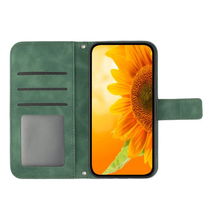 For Xiaomi 14 Skin Feel Sun Flower Embossed Flip Leather Phone Case with Lanyard(Green) - 14 Cases by buy2fix | Online Shopping UK | buy2fix