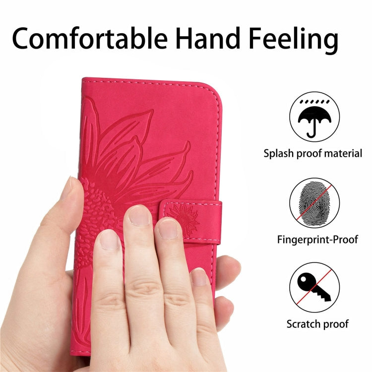 For Xiaomi Redmi Note 13 Pro 4G Global Skin Feel Sun Flower Embossed Flip Leather Phone Case with Lanyard(Rose Red) - Note 13 Pro Cases by buy2fix | Online Shopping UK | buy2fix