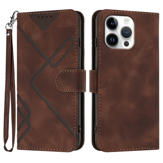 For iPhone 16 Pro Max Line Pattern Skin Feel Leather Phone Case(Coffee) - iPhone 16 Pro Max Cases by buy2fix | Online Shopping UK | buy2fix