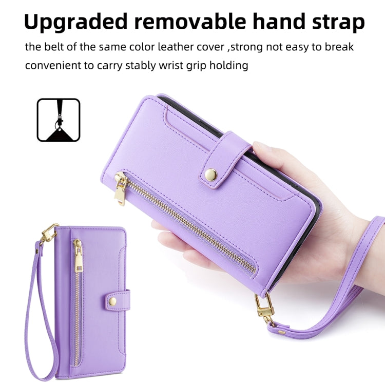 For Samsung Galaxy S22 5G Sheep Texture Cross-body Zipper Wallet Leather Phone Case(Purple) - Galaxy S22 5G Cases by buy2fix | Online Shopping UK | buy2fix