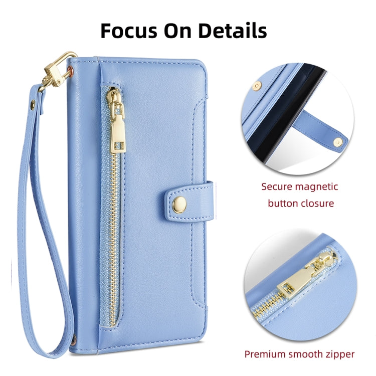 For Samsung Galaxy S23 FE 5G Sheep Texture Cross-body Zipper Wallet Leather Phone Case(Blue) - Galaxy S23 FE 5G Cases by buy2fix | Online Shopping UK | buy2fix