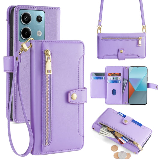For Xiaomi Redmi Note 13 Pro 5G Sheep Texture Cross-body Zipper Wallet Leather Phone Case(Purple) - Note 13 Pro Cases by buy2fix | Online Shopping UK | buy2fix