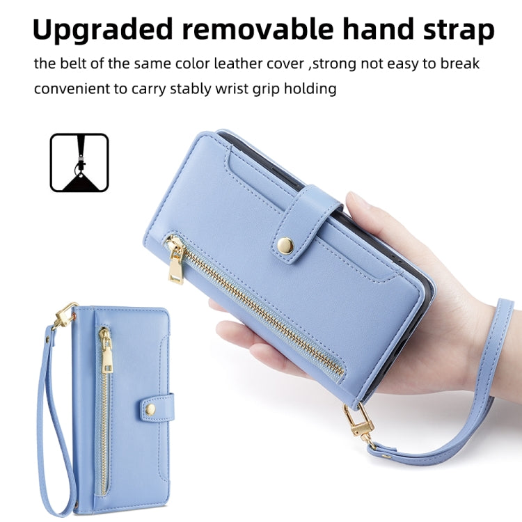 For Xiaomi 12S Ultra Sheep Texture Cross-body Zipper Wallet Leather Phone Case(Blue) -  by buy2fix | Online Shopping UK | buy2fix