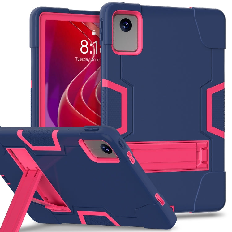 For Lenovo Tab M11/ Xiaoxin Pad 11 2024 Contrast Color Silicone Hybrid PC Tablet Case with Holder(Navy Blue Rose Red) - Lenovo by buy2fix | Online Shopping UK | buy2fix