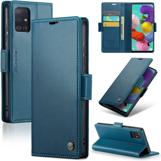 For Samsung Galaxy A51 4G/M40s CaseMe 023 Butterfly Buckle Litchi Texture RFID Anti-theft Leather Phone Case(Blue) - Galaxy Phone Cases by CaseMe | Online Shopping UK | buy2fix